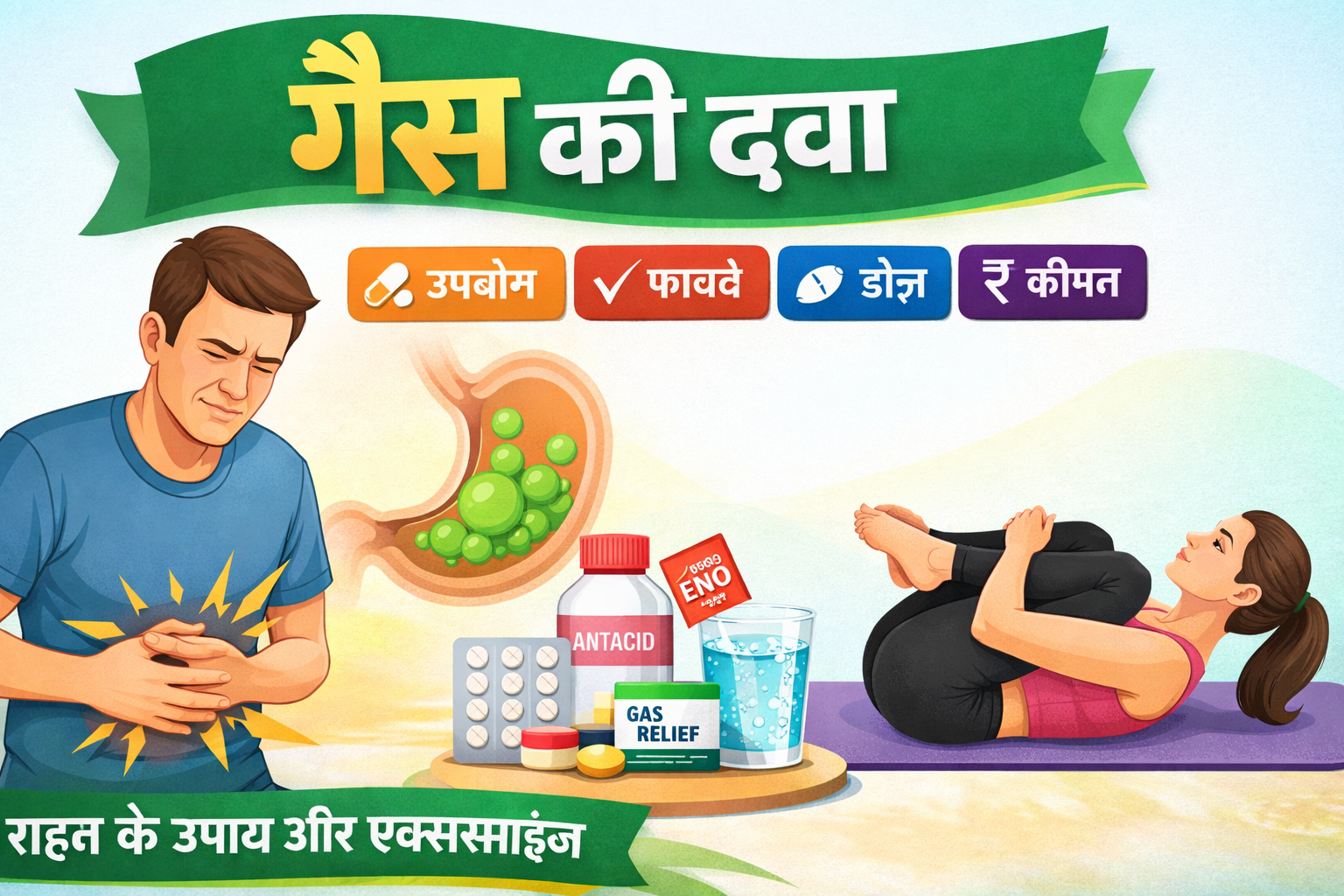 Gas Ki Dawa: Uses, Benefits, Doses, Price and Exercises | पेट गैस की दवा